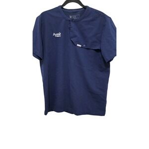Figs Navy Blue Men's Scrub Top Aya Healthcare Logo Short Sleeve Size M Lightweig